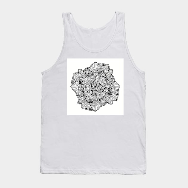 Lined Petal Mandala - Intricate Black and White Digital Illustration - Vibrant and Eye-catching Design for printing on t-shirts, wall art, pillows, phone cases, mugs, tote bags, notebooks and more Tank Top by cherdoodles